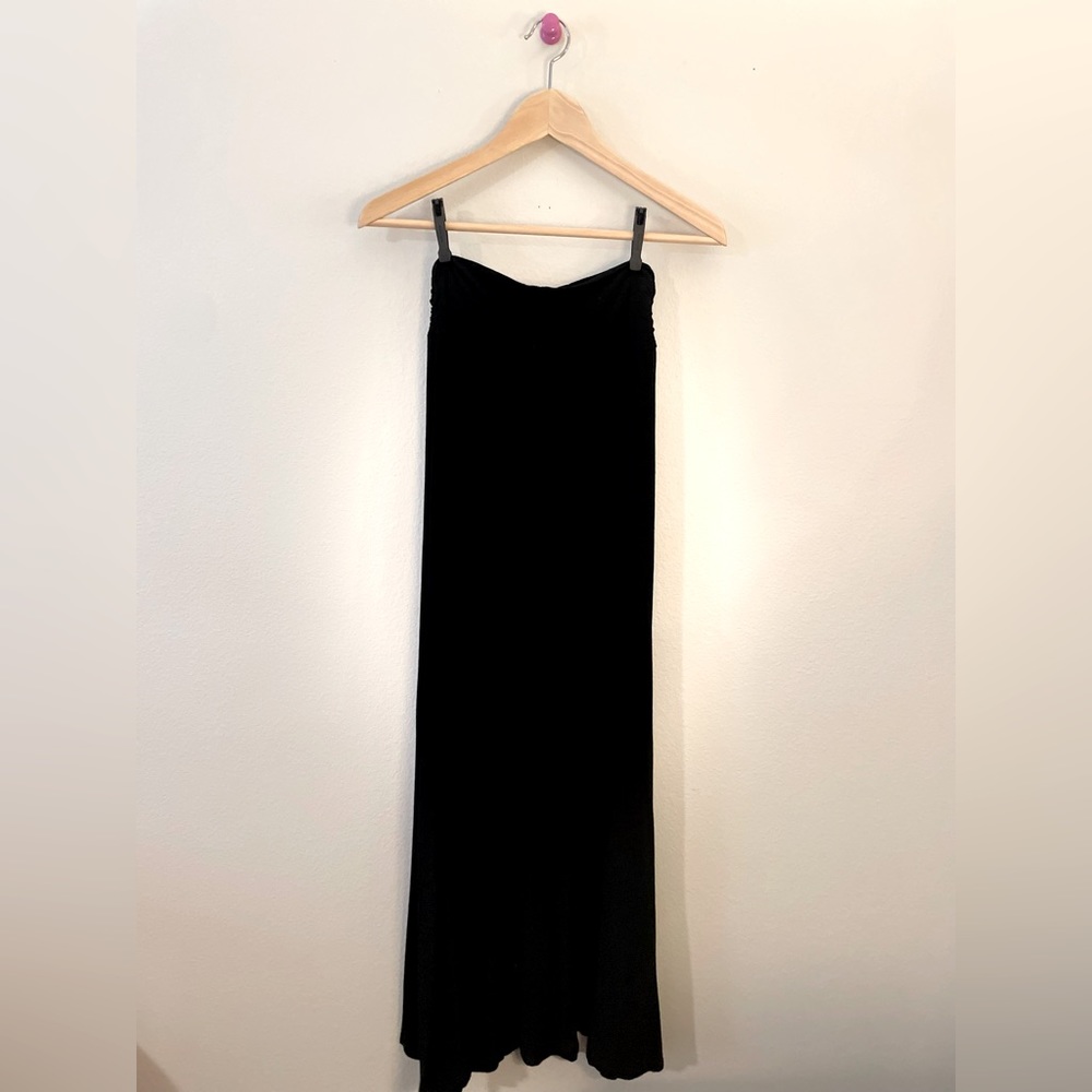 Classic black long skirt or strapless midi dress.